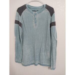 Helix Mens Long Sleeve Light Blue Henley Size S Casual Tshirt